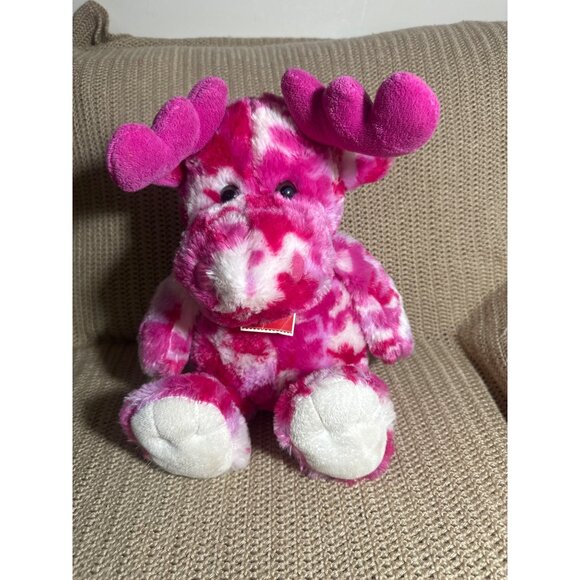 Pink & White Tie-Dye Plush Moose By Dan Dee 14" Stuffed Animal Toy - Picture 1 of 9